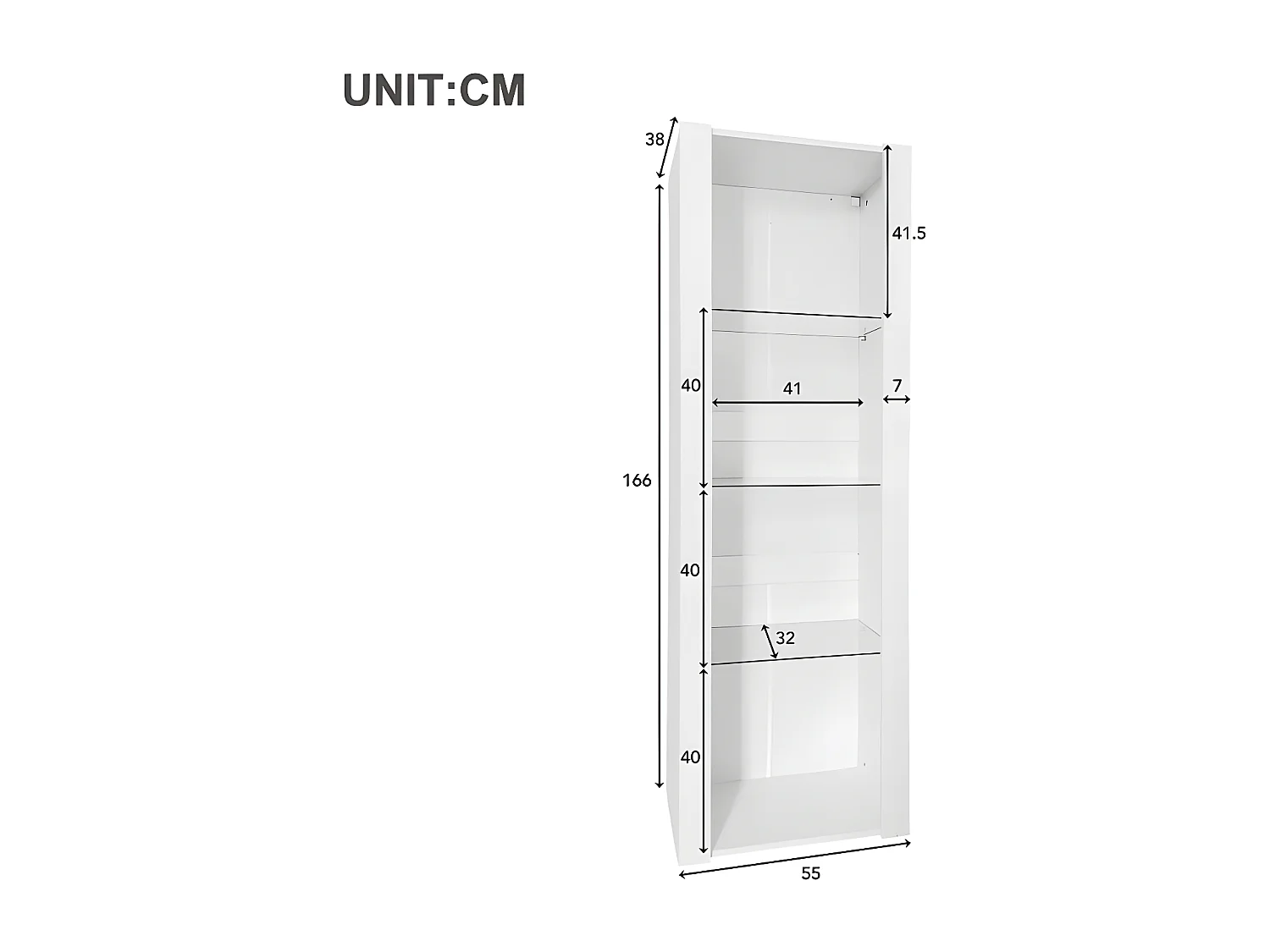 Vitrine L 166cm met LED - 3 glazen planken - Wit