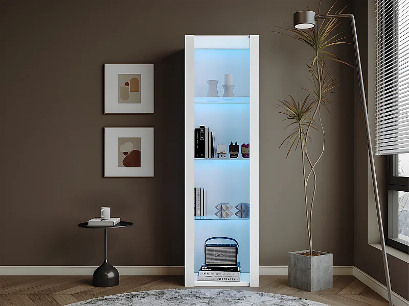Vitrine L 166cm met LED - 3 glazen planken - Wit