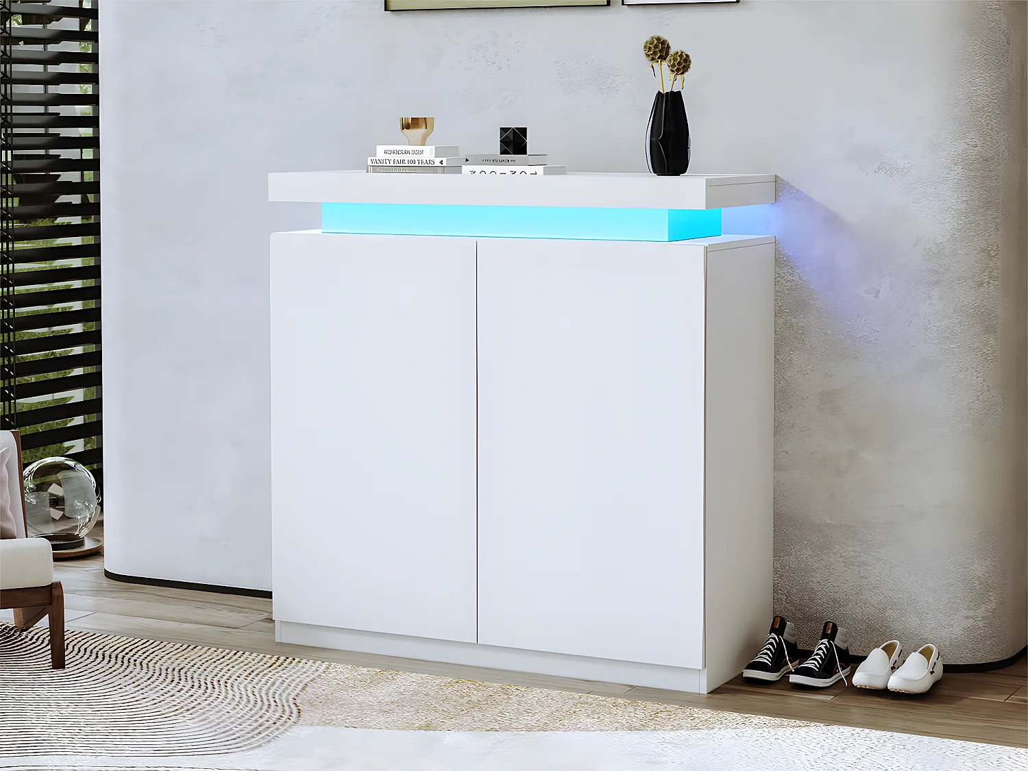 Dressoir met LED-verlichting - 2 deuren met verstelbare planken - Wit