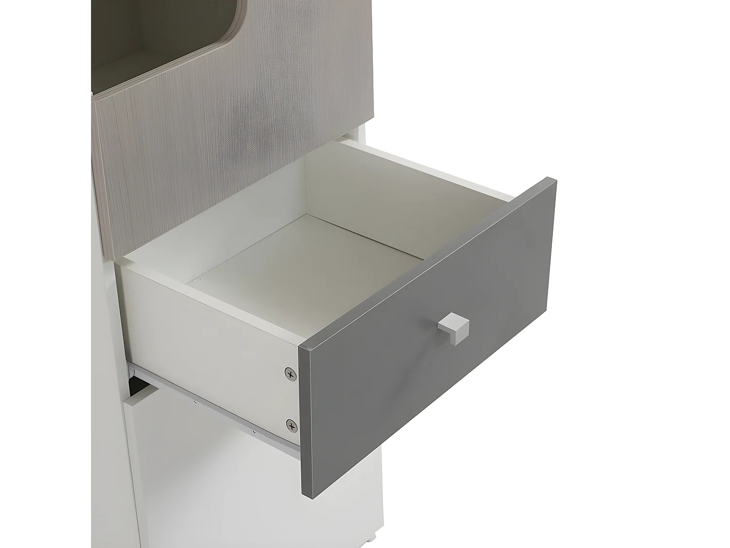 Bibliothèque avec tiroirs et présentoir - en MDF - Blanc & Gris clair