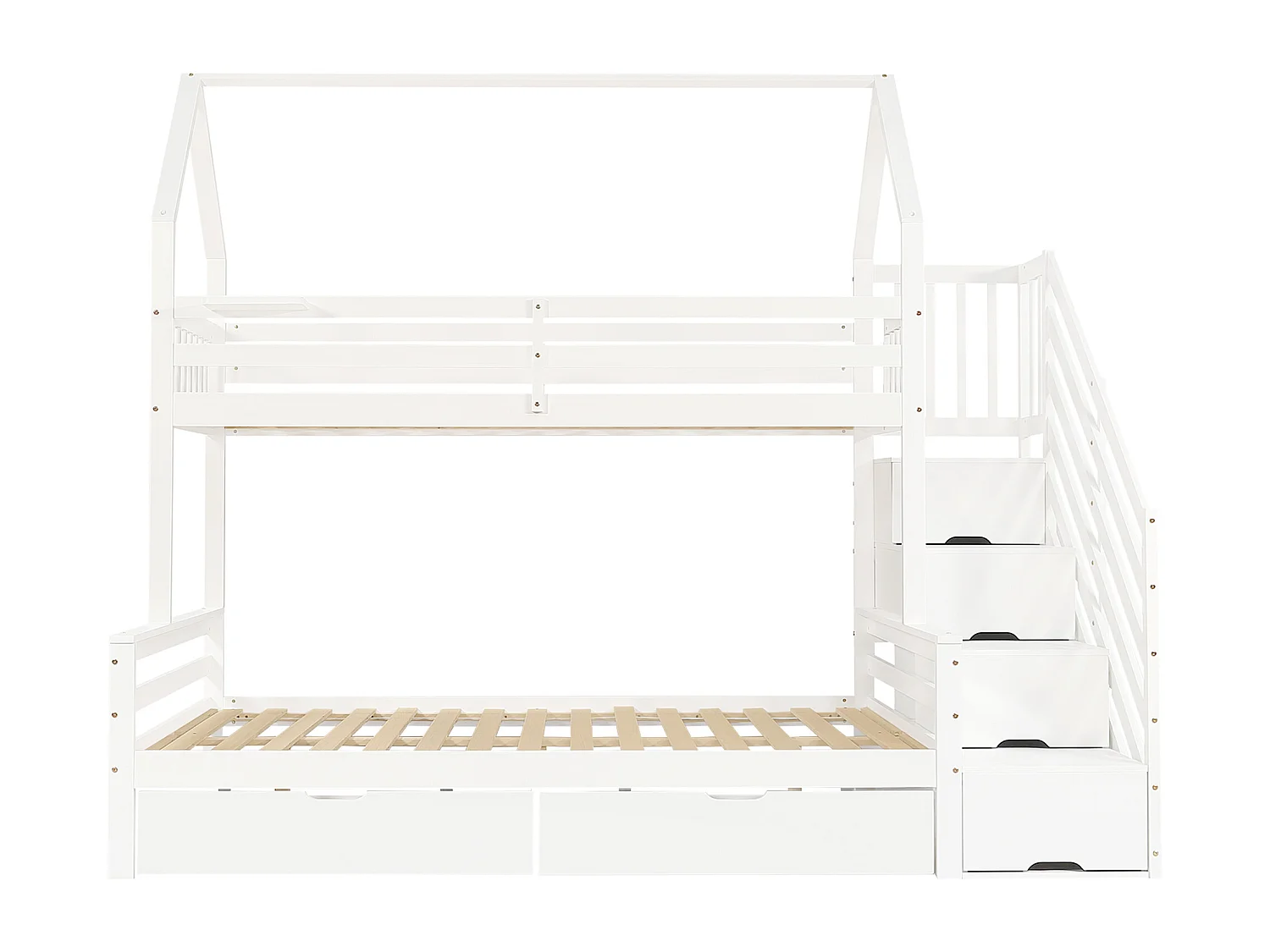 Stapelbed in grenenhout en MDF - 90x200 cm + 140x200 cm - met opbergladder en 2 lades - Wit