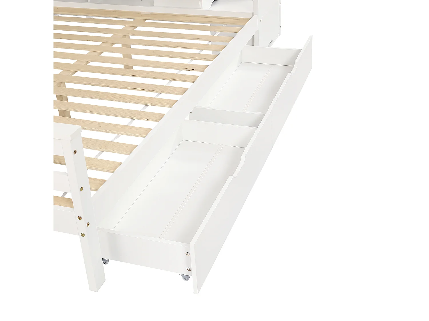 Stapelbed in grenenhout en MDF - 90x200 cm + 140x200 cm - met opbergladder en 2 lades - Wit