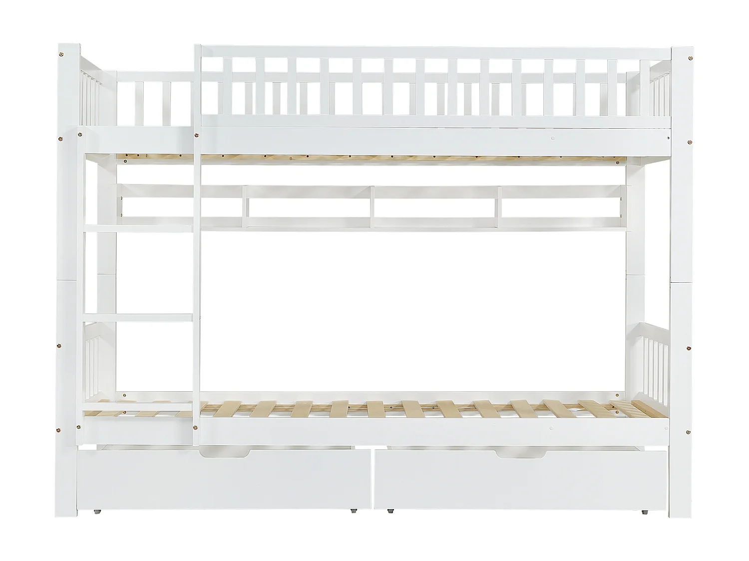 Houten stapelbed - 90x200 cm - met 2 lades en planken - Wit