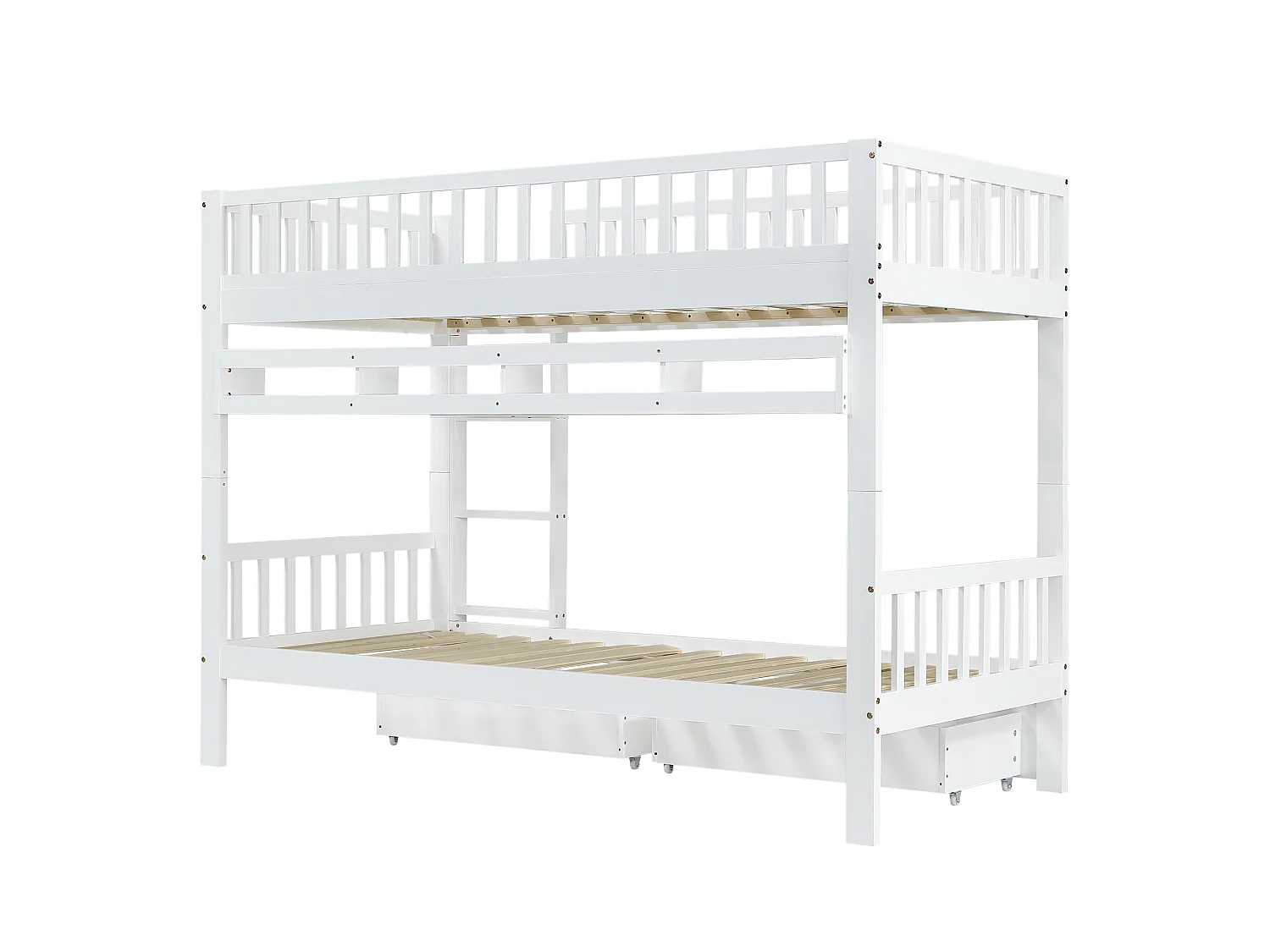 Houten stapelbed - 90x200 cm - met 2 lades en planken - Wit
