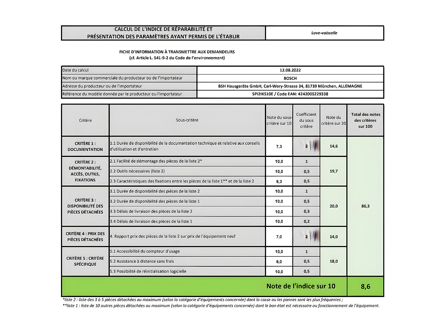 Lave-vaisselle encastrable BOSCH 9 Couverts 44.8cm F, SPI 2 IKS 10 E