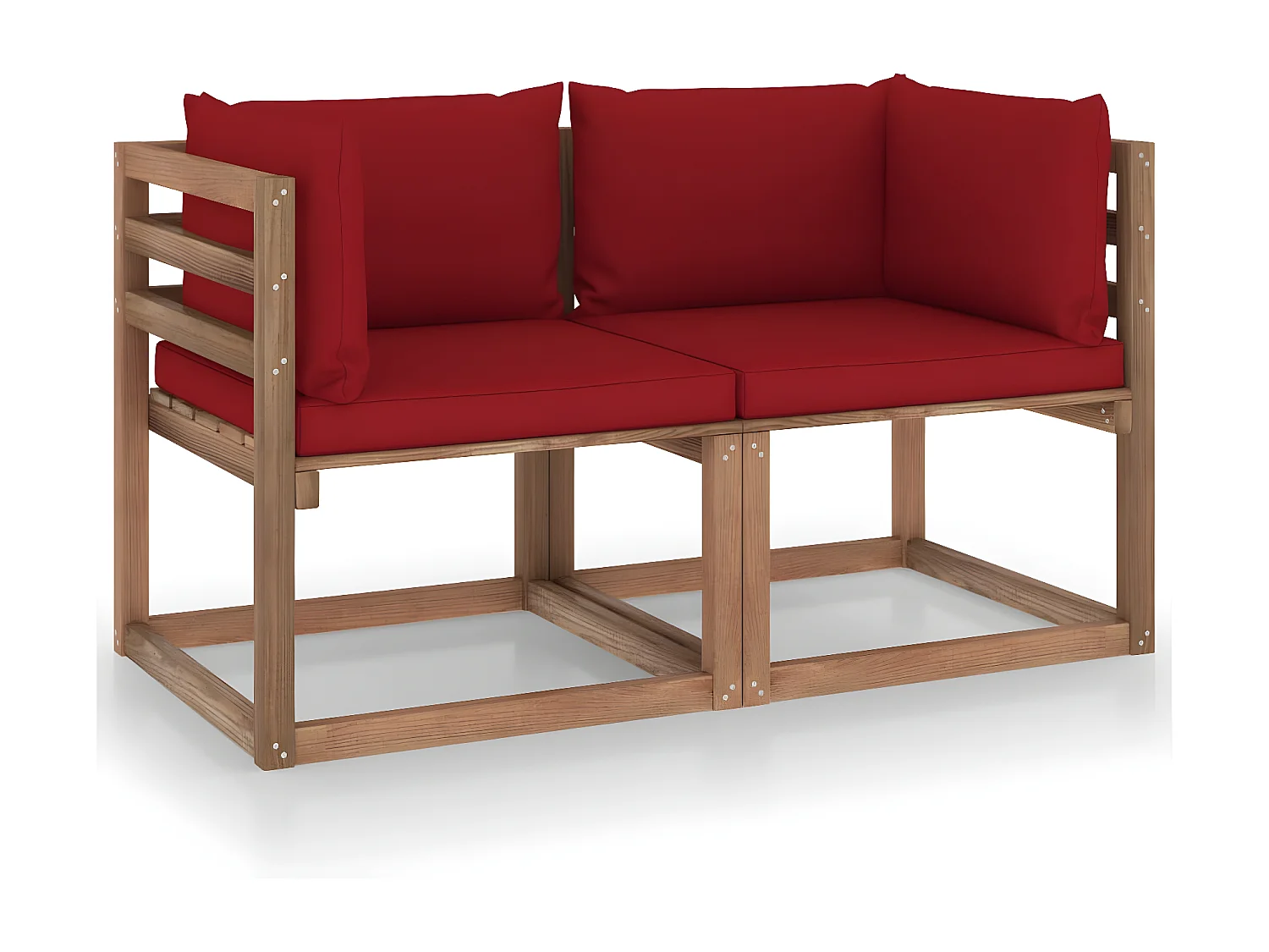 Sofá de paletes p/ jardim 2 lugares com almofadões tinto pinho