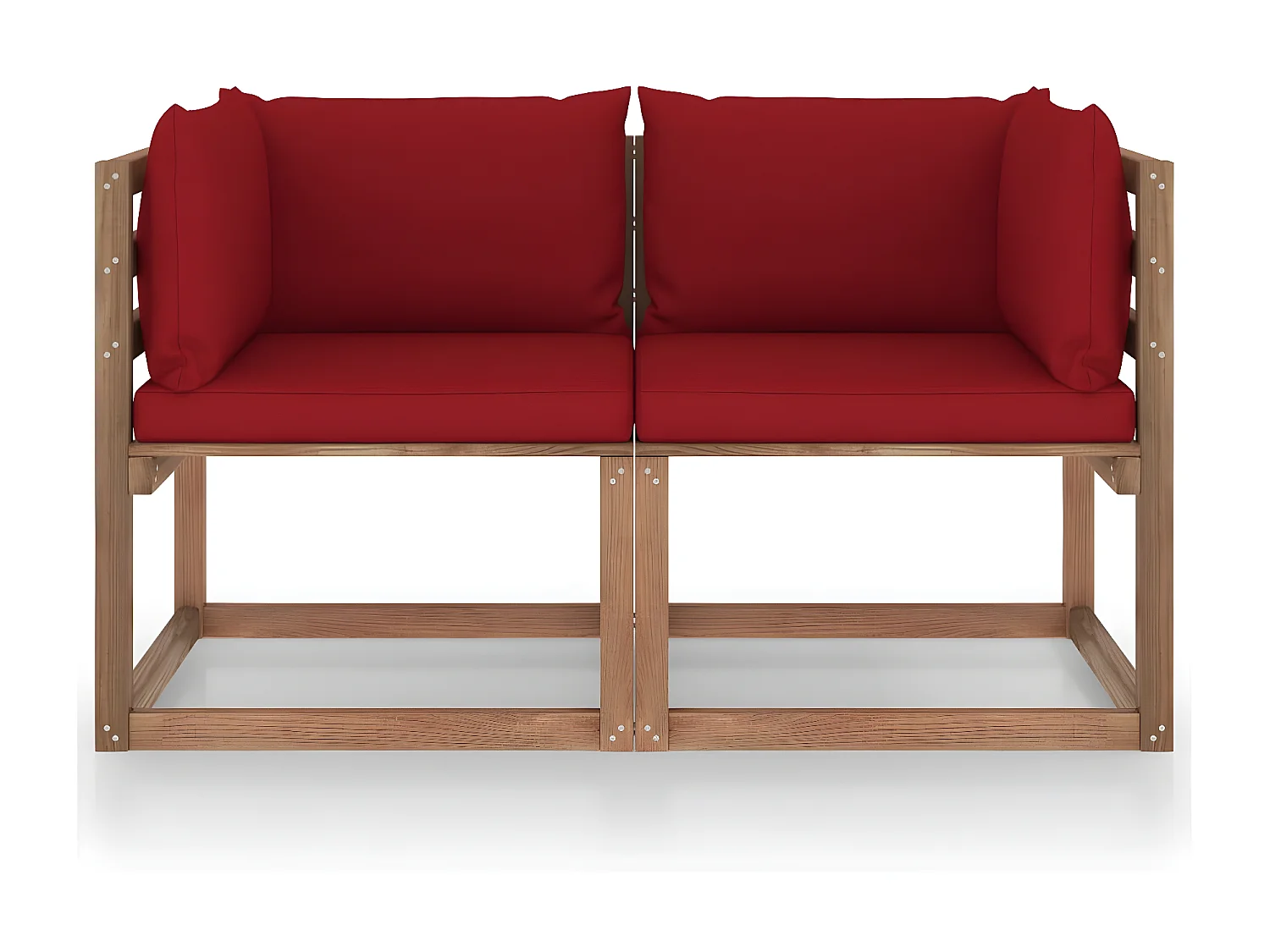 Sofá de paletes p/ jardim 2 lugares com almofadões tinto pinho