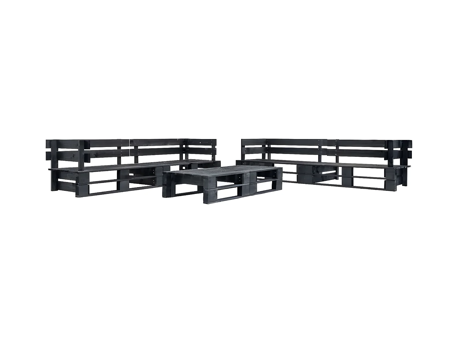 Canapés de jardin palette 6 pièces noir bois