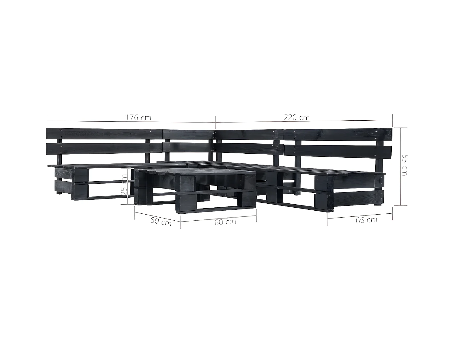 Canapés de jardin palette 4 pièces noir bois