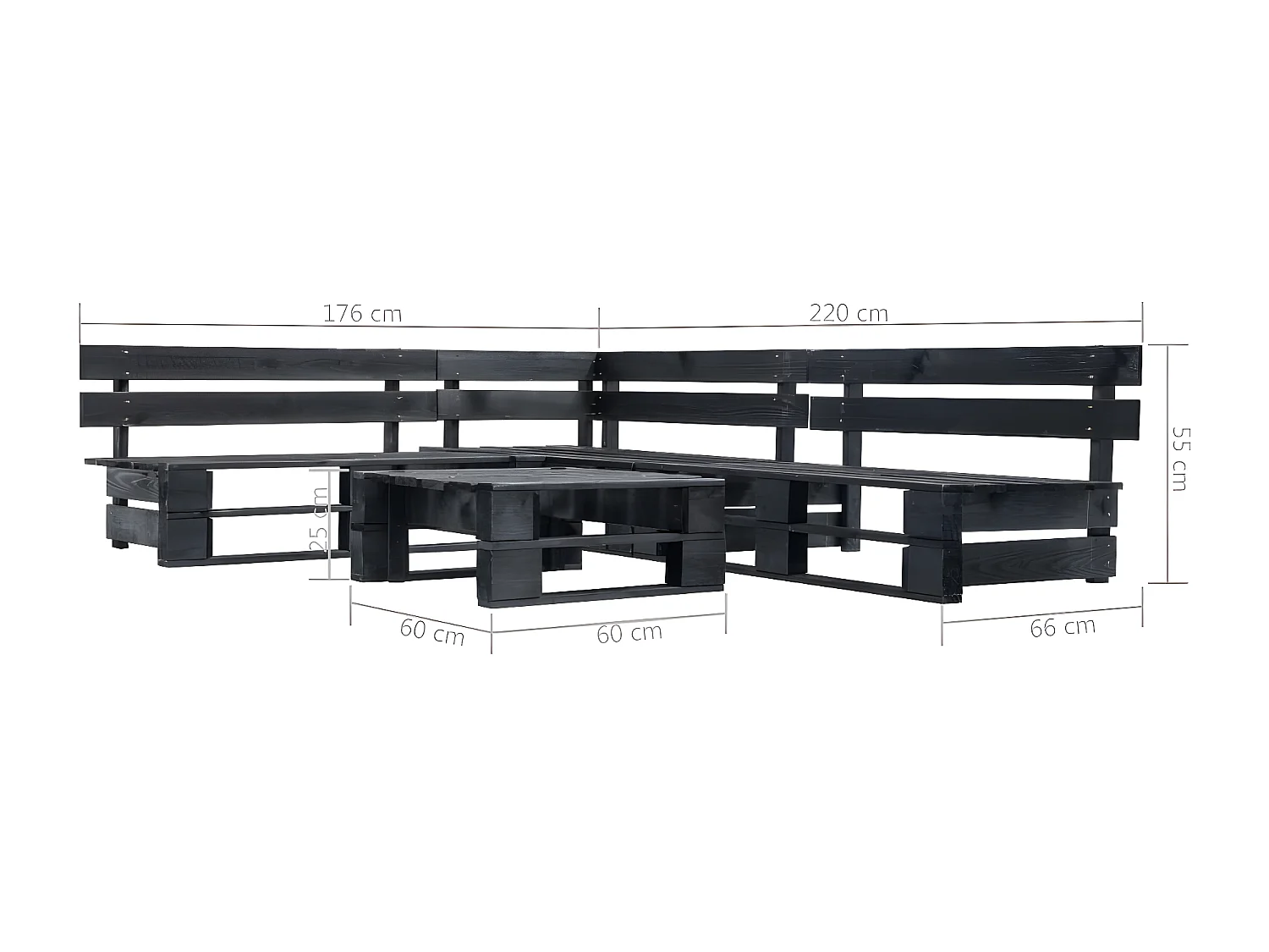 Set de muebles de jardín de palets 4 piezas madera negro