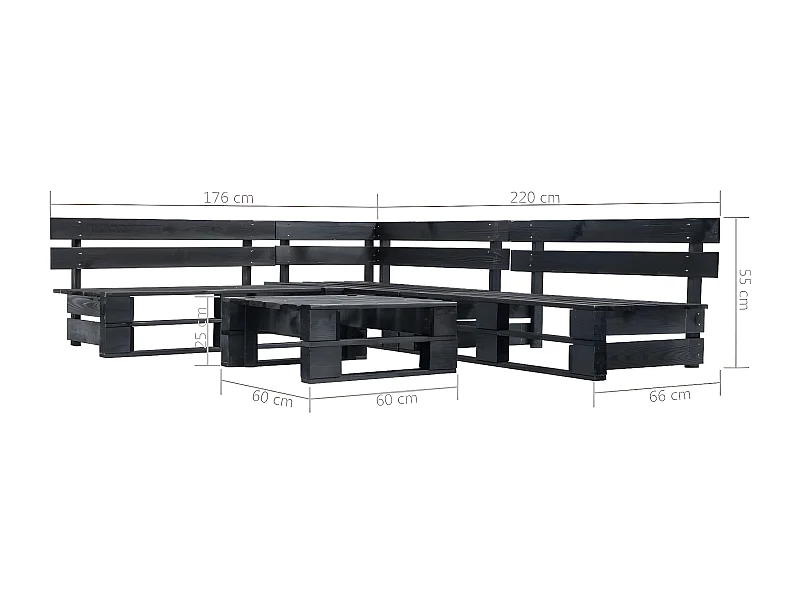 Canapés de jardin palette 4 pièces noir bois
