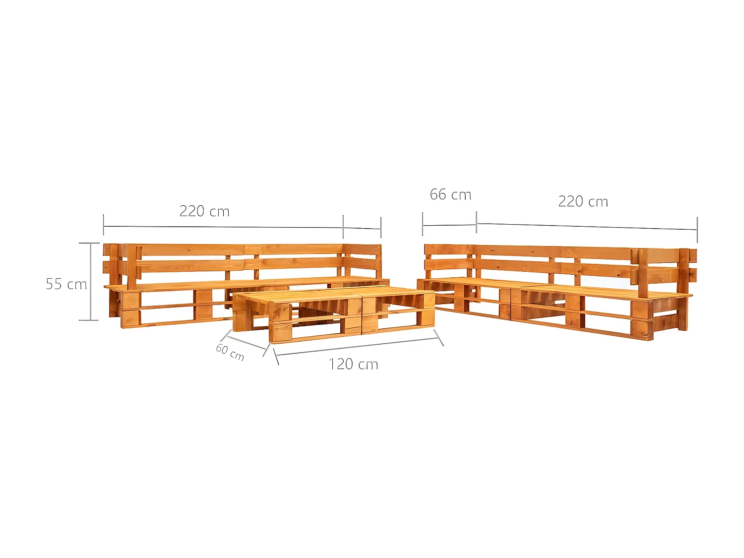 Set de muebles de palets de jardín 6 piezas madera marrón miel