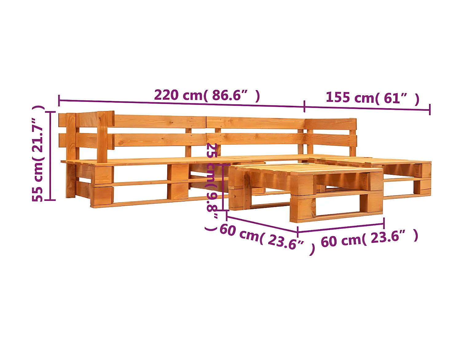 Canapés de jardin palette 4 pièces Bois Marron miel