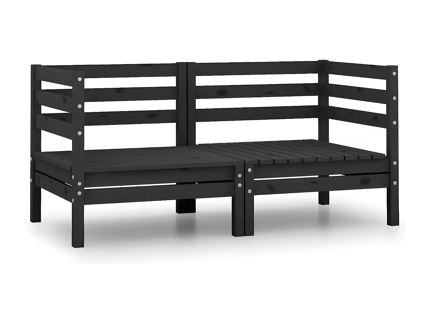 Canapés d'angle de jardin 2 pièces Noir Bois de pin massif