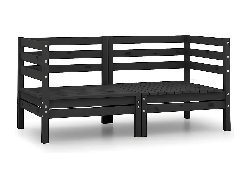 Sofás de canto para jardim 2 peças madeira de pinho maciça preto