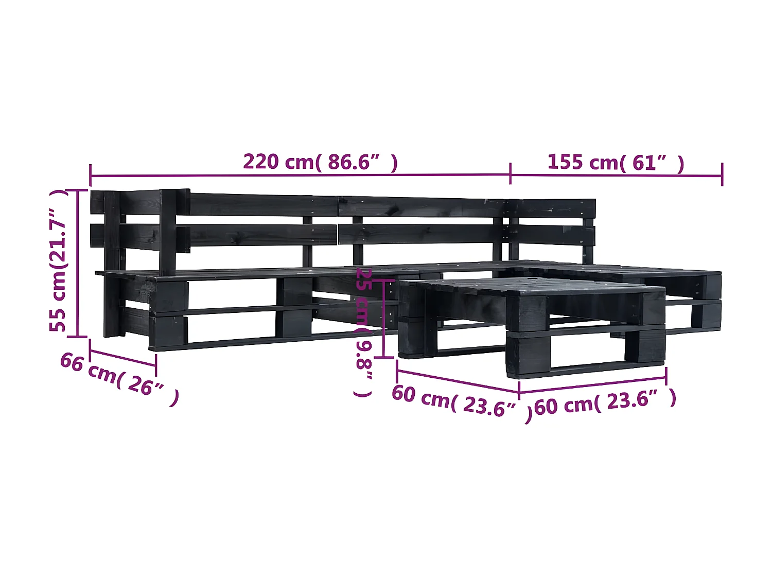 Canapés de jardin palette 4 pièces Noir Bois
