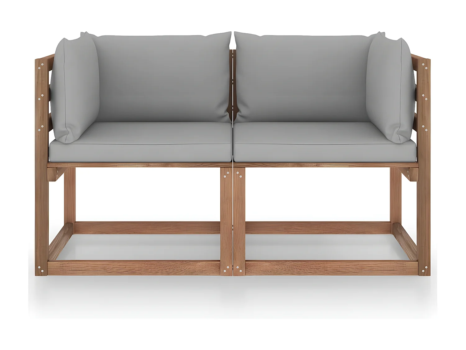 Canapé palette de jardin 2 places et coussins gris Pinède