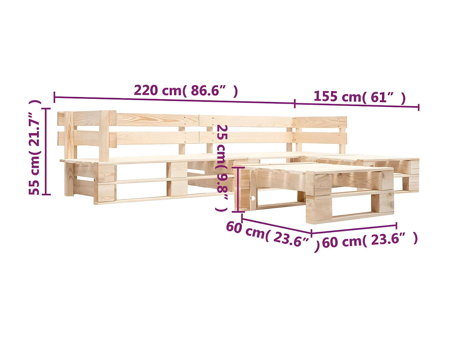 Canapés de jardin palette 4 pièces Naturel Bois