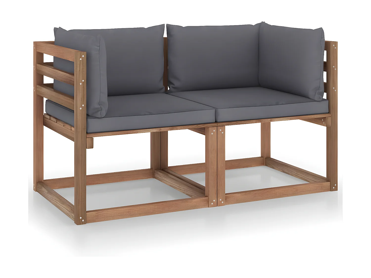 Canapé palette de jardin 2 places et coussins anthracite Pinède