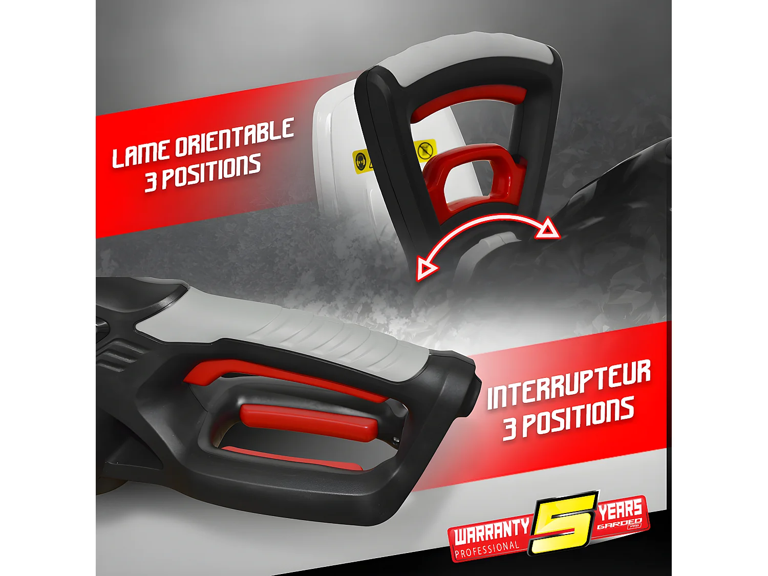 Taille-haies électrique 600W avec lame 55 cm - Coupe 20 mm - Poignée rotative - Gardeo Pro