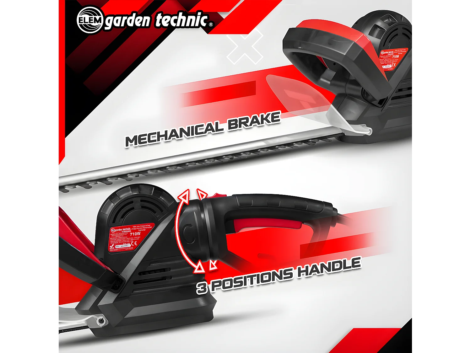 Elektrische heggenschaar Elem Garden Technic 710 W, mes 61 cm, draaibare achterste handgreep