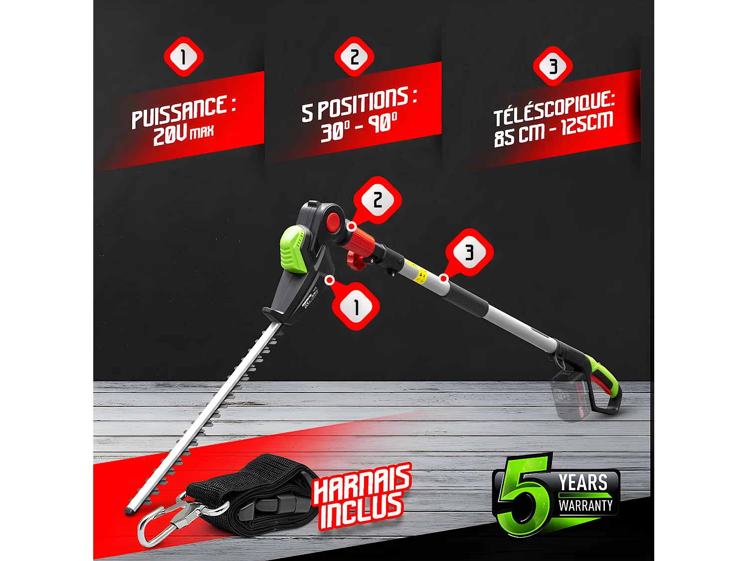 Taille haies sur perche 20V max sans batterie - Lame 51cm - Constructor