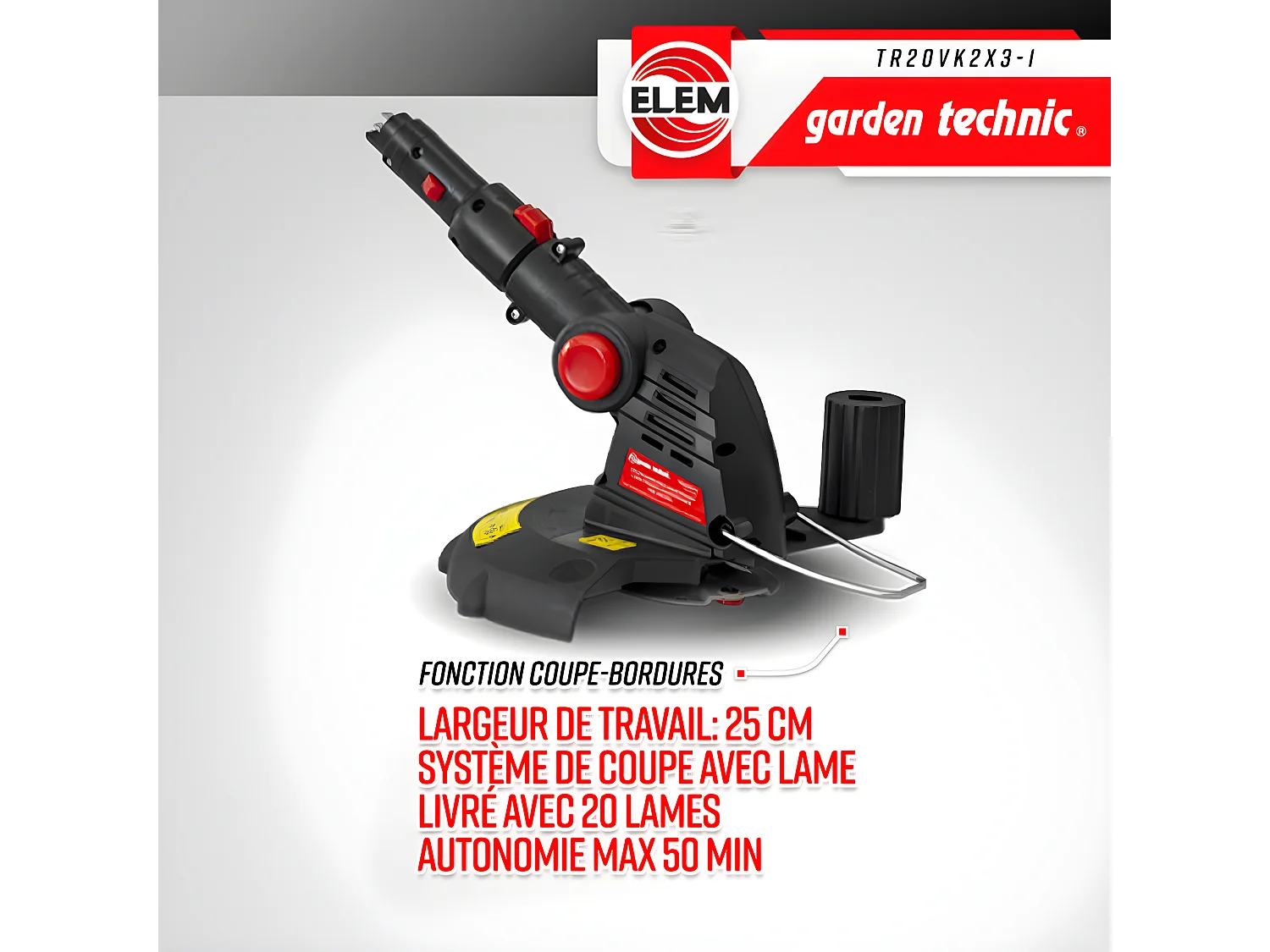 Outil de jardin multifonctions 3en1 sans fil 20V livré avec 2 batteries - Elem Garden