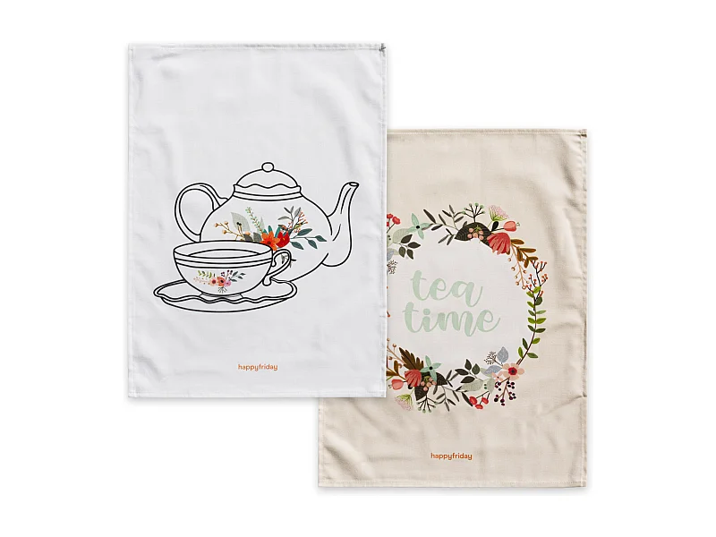 Paño de cocina 2 ud 70x50 cm Time to tea