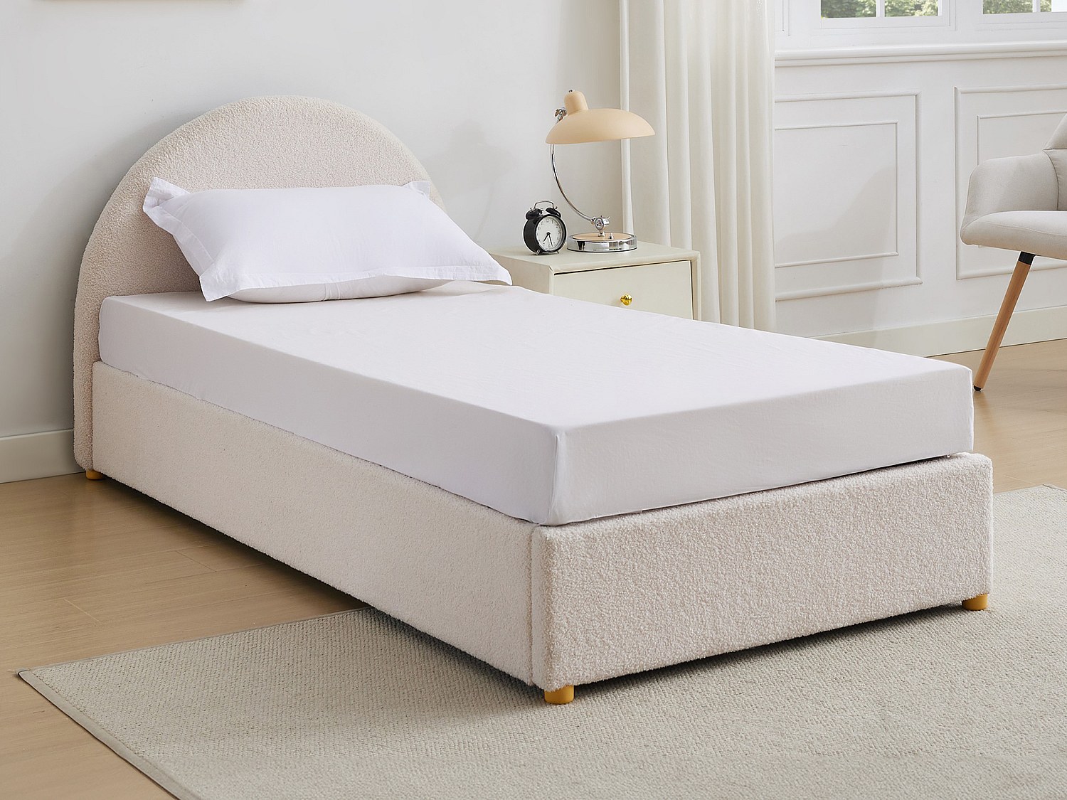 Säng med förvaring 90 x 190 cm - Bouclé-tyg - Krämvit - LIRIMO