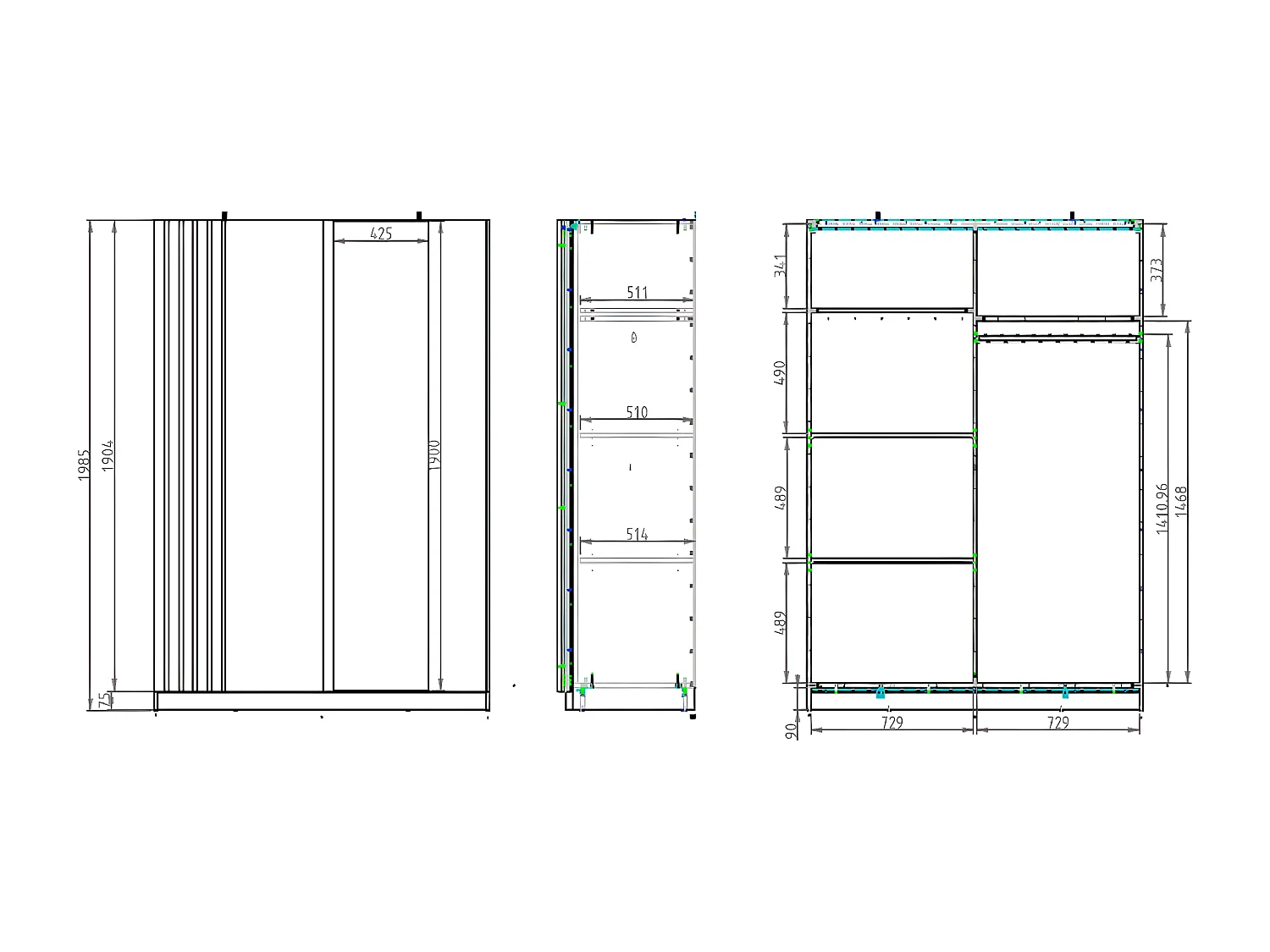 Armoire 2 portes coulissantes - Avec miroir - L150 cm - Noir et naturel - CALELA