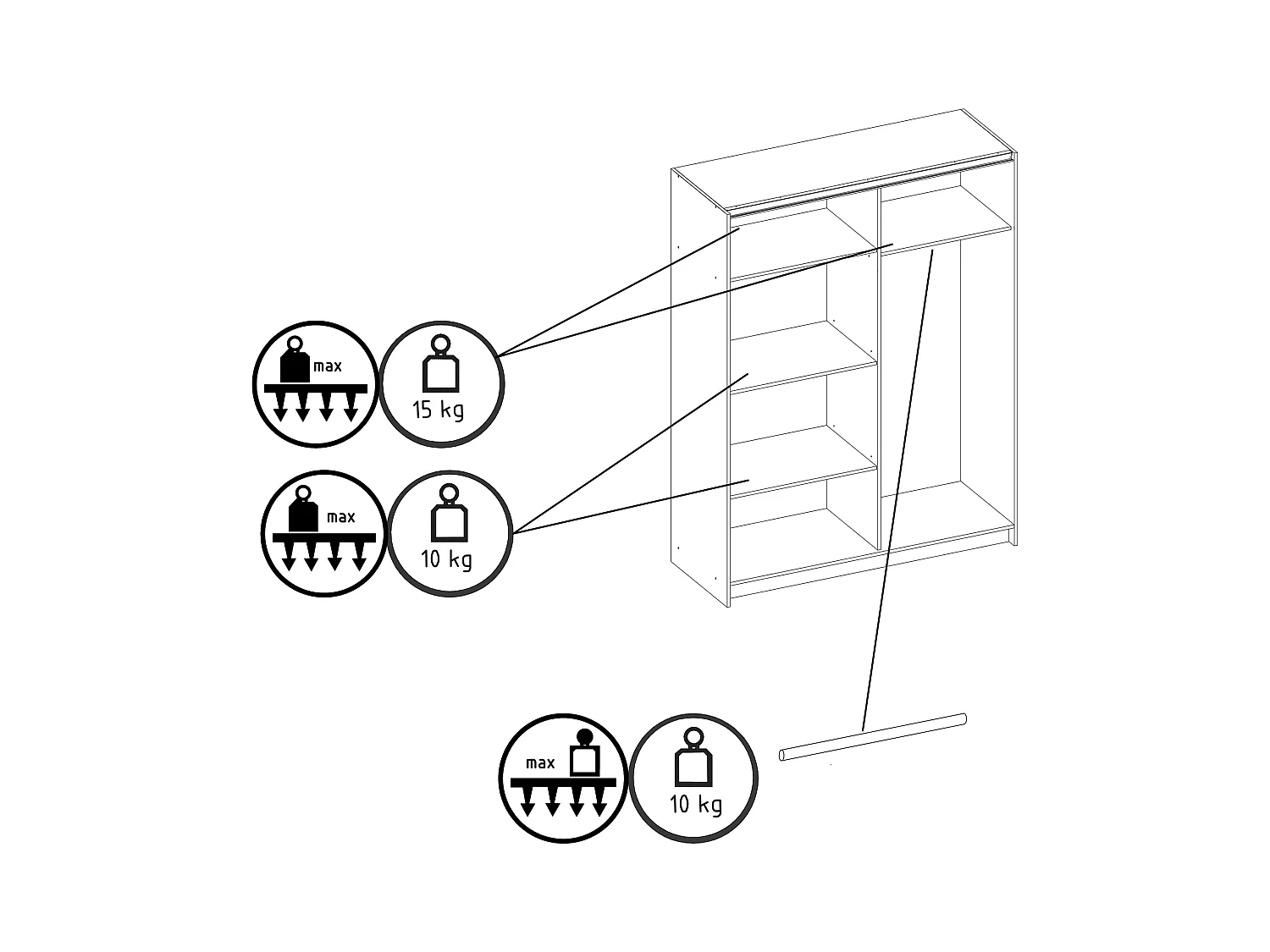 Armoire 2 portes coulissantes - Avec miroir - L150 cm - Noir et naturel - CALELA