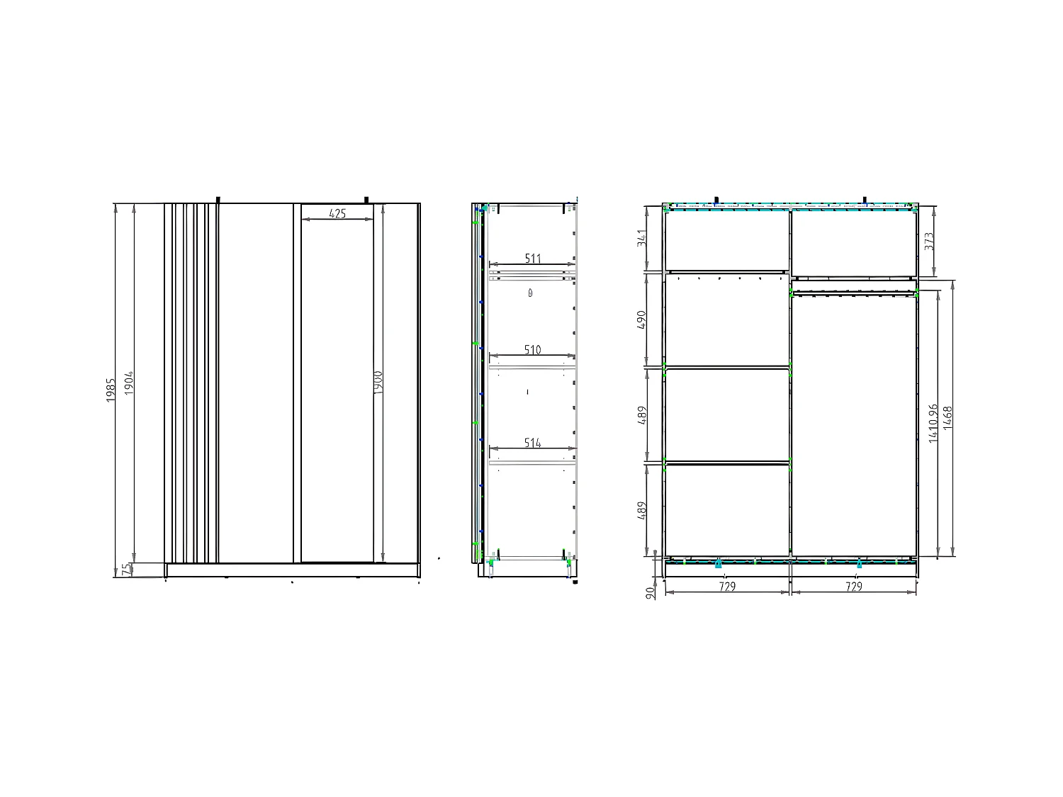 Szafa 2-drzwiowa przesuwna – Lustro – dł. 150 cm – Biała i naturalna – CALELA
