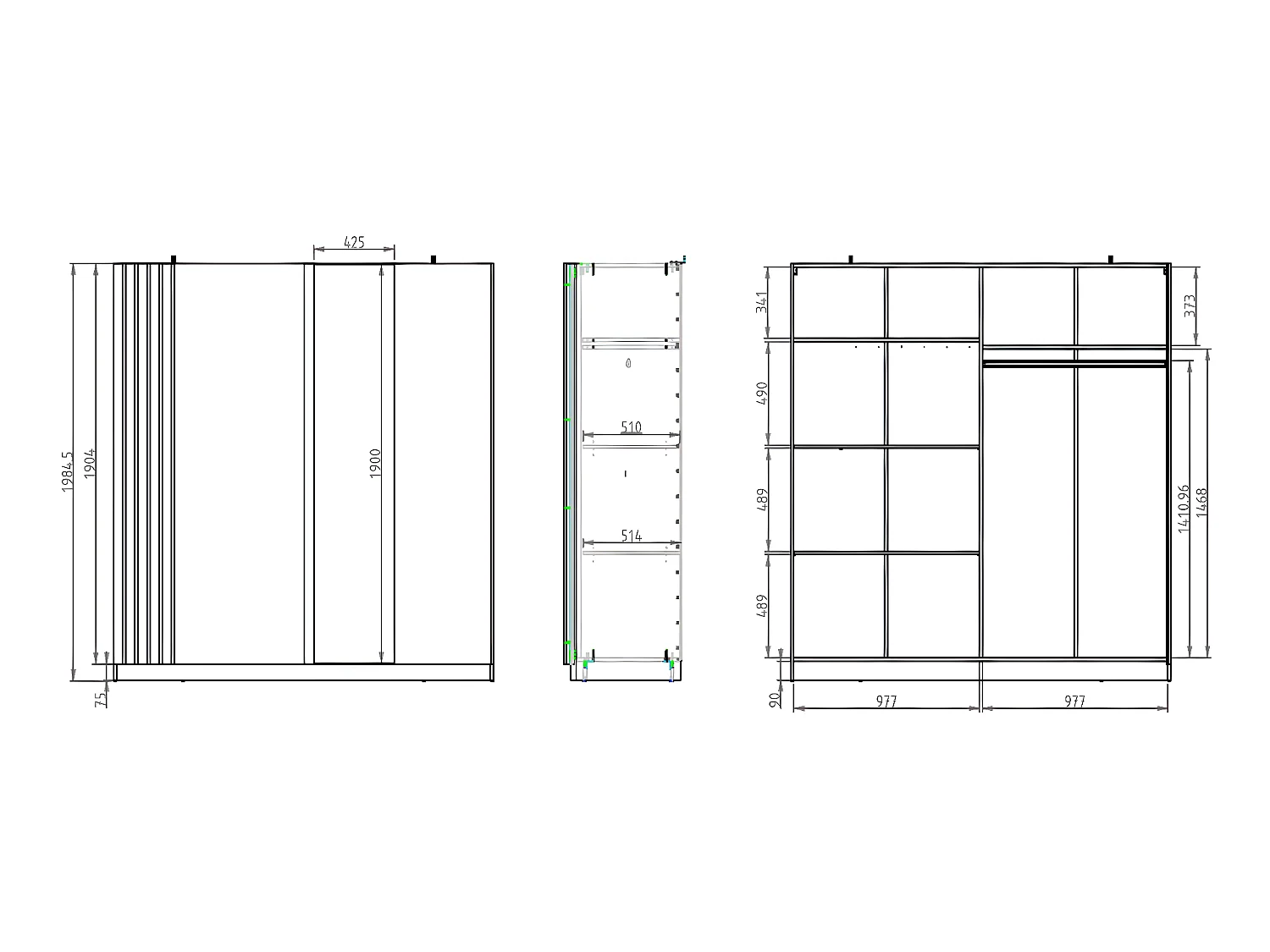 Armario 2 puertas correderas - Con espejo - L200 cm - Negro y natural - CALELA