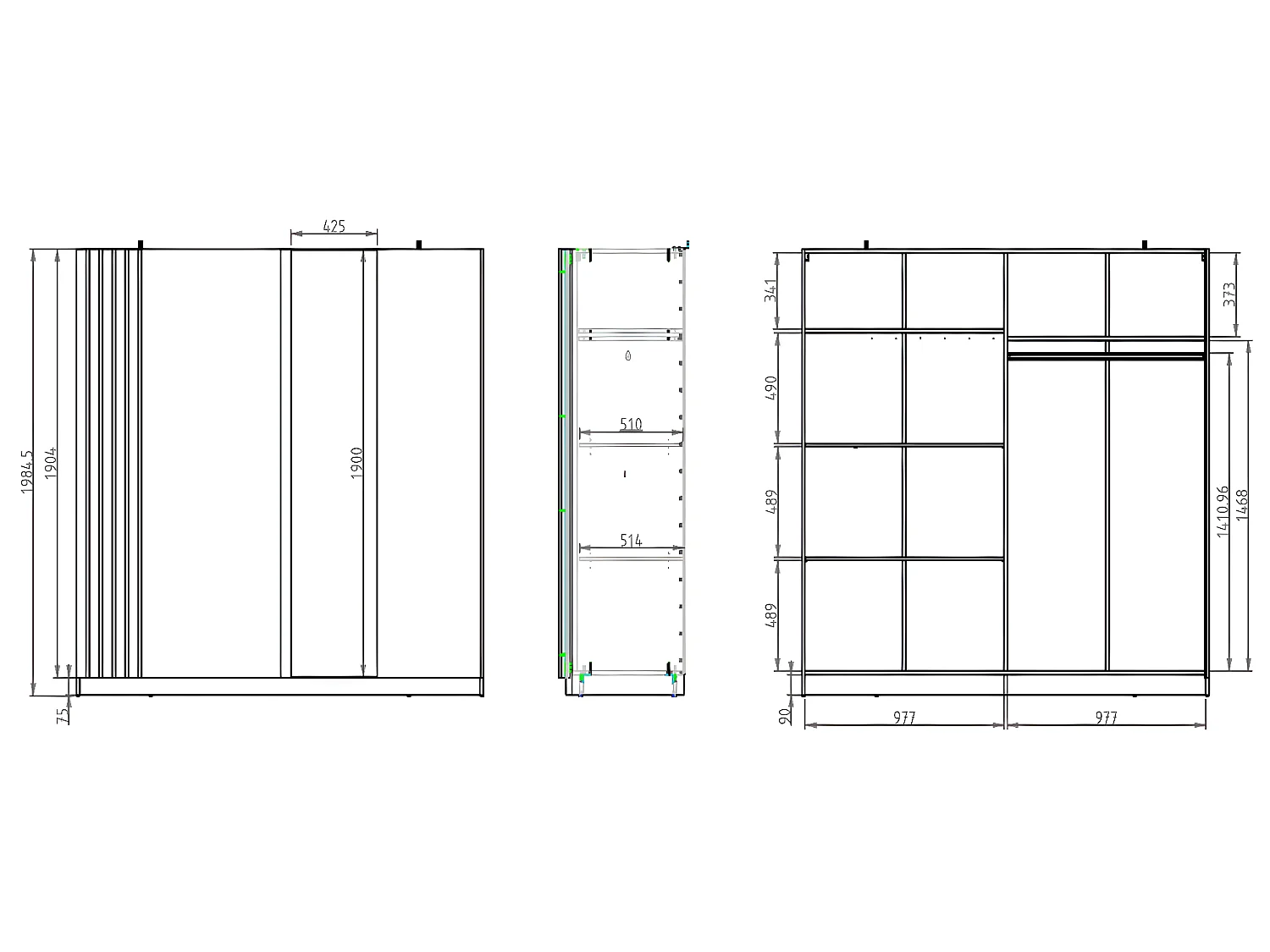 Armoire 2 portes coulissantes - Avec miroir - L200 cm - Noir et naturel - CALELA