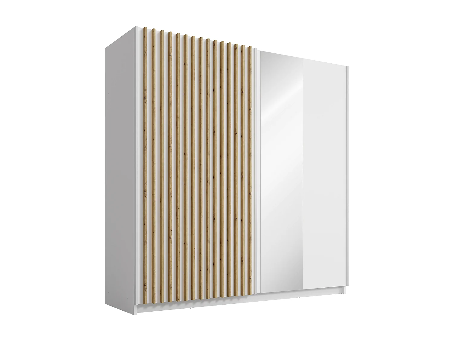 Armoire 2 portes coulissantes - Avec miroir - L200 cm - Blanc et naturel - TINDANIA