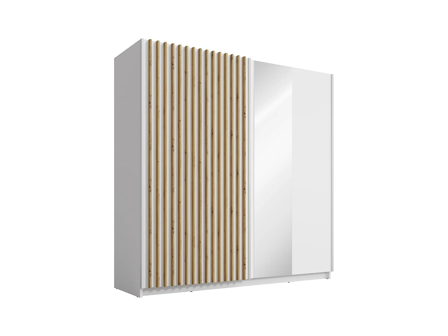 Armoire 2 portes coulissantes - Avec miroir - L200 cm - Blanc et naturel - TINDANIA