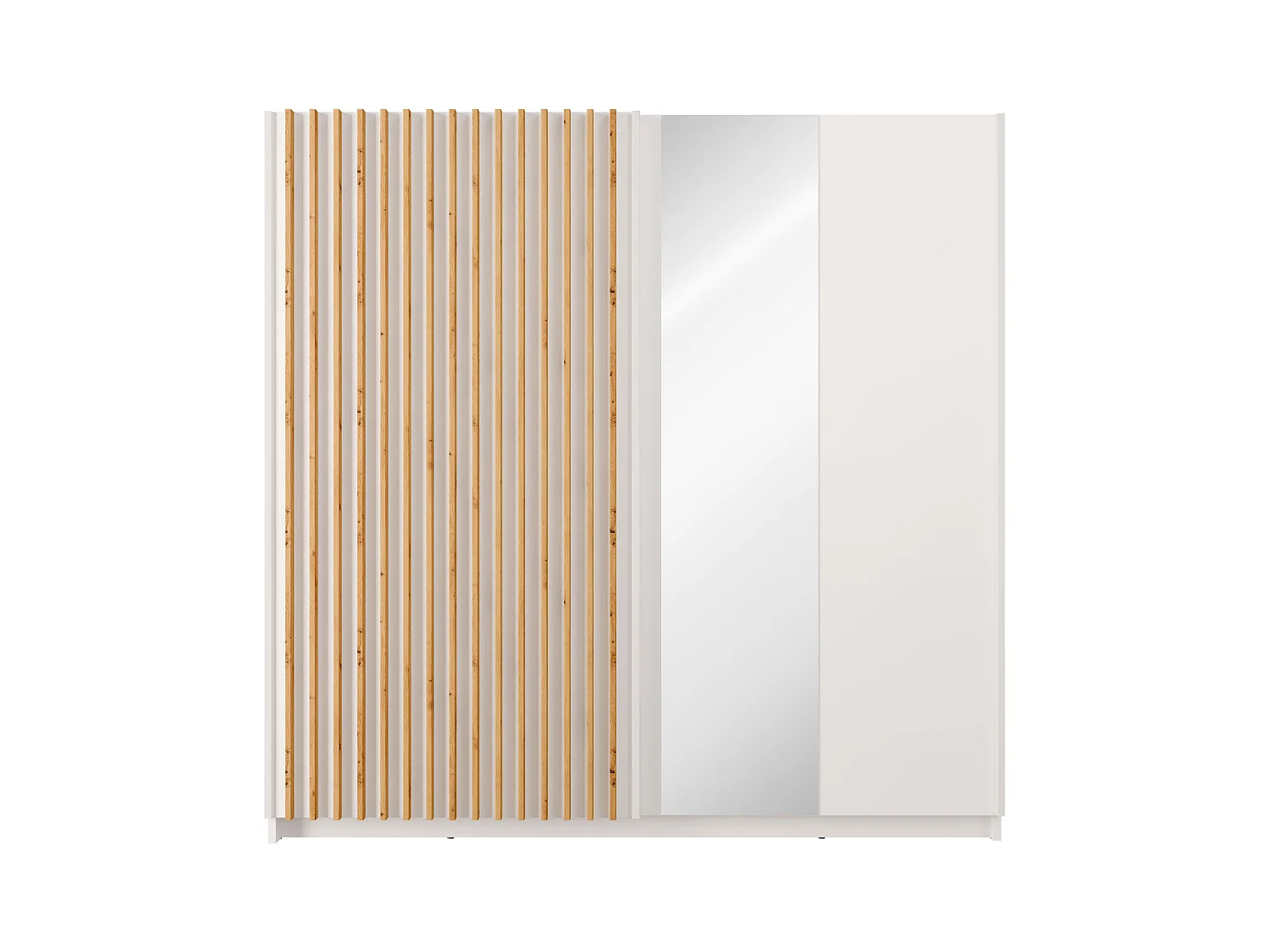 Armoire 2 portes coulissantes - Avec miroir - L200 cm - Blanc et naturel - TINDANIA
