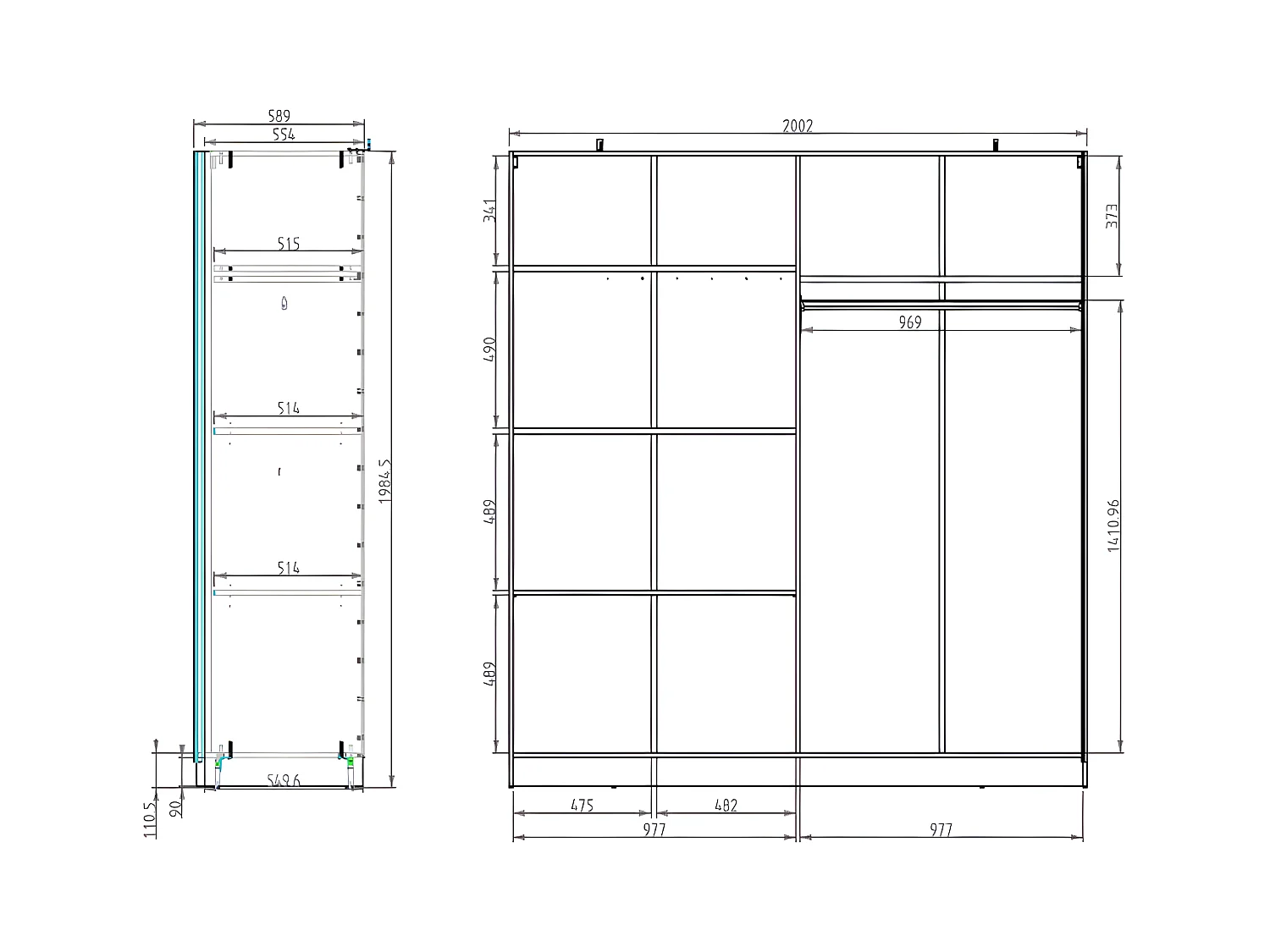 Armoire 2 portes coulissantes - Avec miroir - L200 cm - Blanc et naturel - TINDANIA