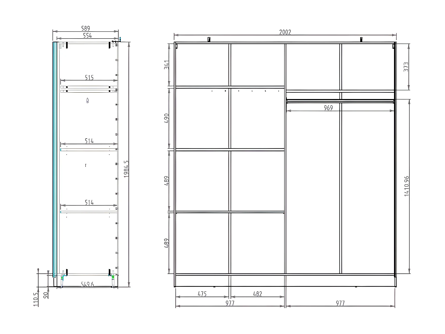 Armoire 2 portes coulissantes - Avec miroir - L200 cm - Blanc et naturel - TINDANIA