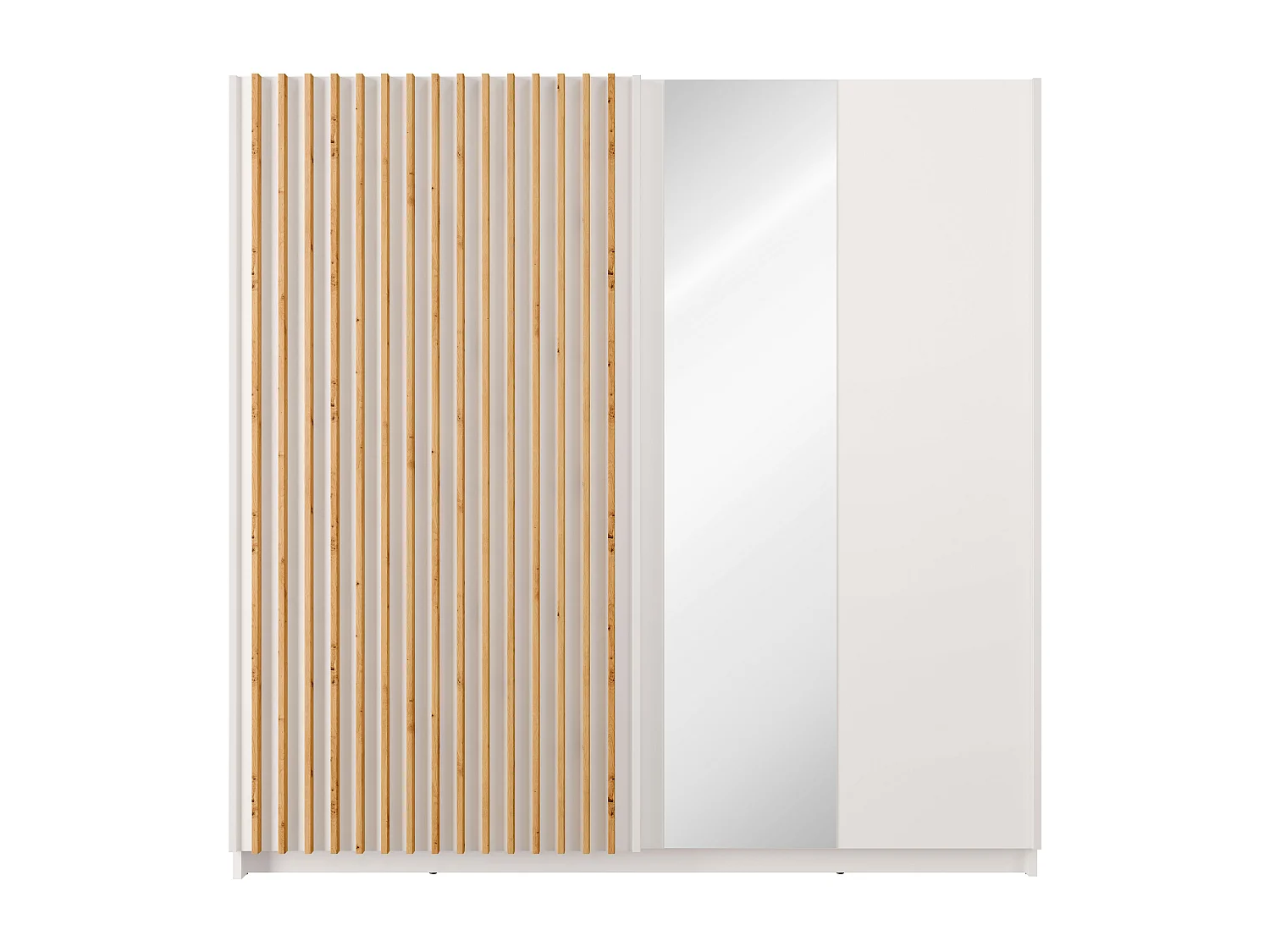 Armoire 2 portes coulissantes - Avec miroir - L200 cm - Blanc et naturel - TINDANIA