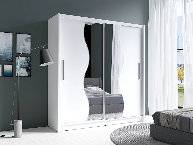 Armadio 2 ante scorrevoli Con specchio L200 cm Bianco - ARGONIO