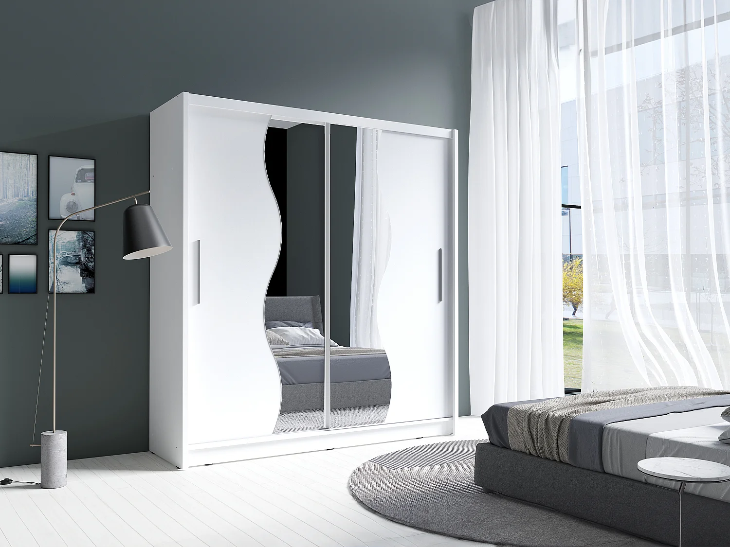 Guarda-roupa 2 portas de correr com espelho C200 cm branco - ARGONIO