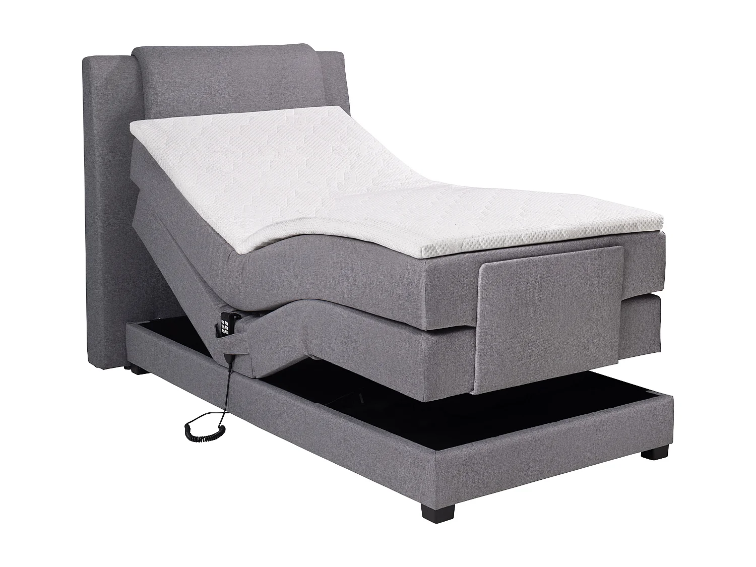 Ensemble complet boxspring tête de lit + sommiers relaxation électrique + matelas + surmatelas - 100 x 200 cm - Tissu - Gris clair - CASTEL II  de PALACIO