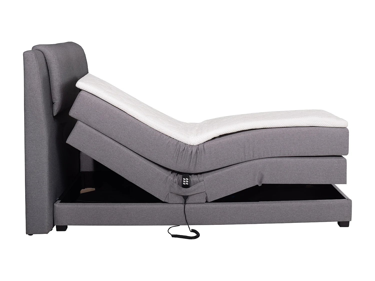 Ensemble complet boxspring tête de lit + sommiers relaxation électrique + matelas + surmatelas - 100 x 200 cm - Tissu - Gris clair - CASTEL II  de PALACIO