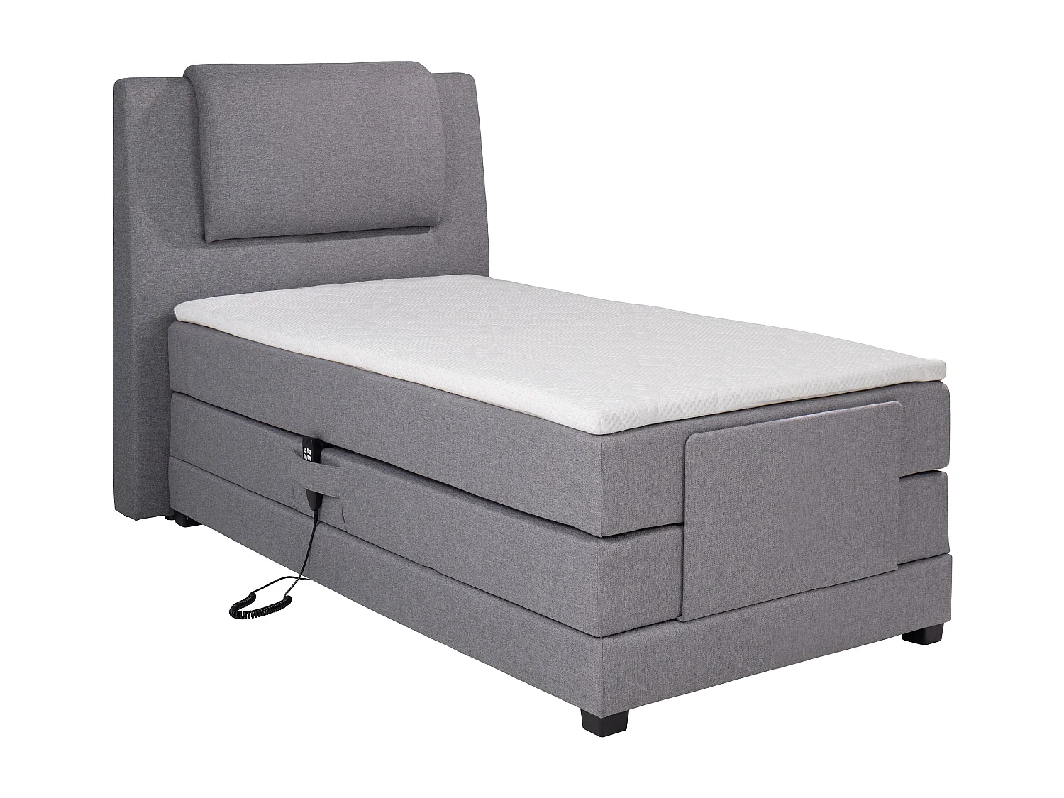 Ensemble complet boxspring tête de lit + sommiers relaxation électrique + matelas + surmatelas - 100 x 200 cm - Tissu - Gris clair - CASTEL II  de PALACIO