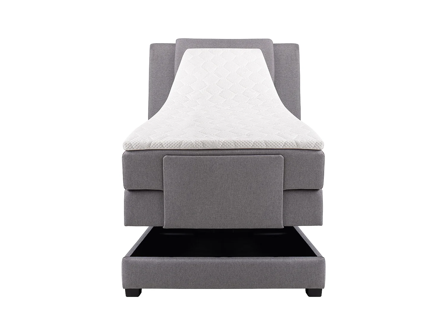 Boxspringbett mit Bettkopfteil + elektrischem Untergestell mit Relaxfunktion + Matratze + Topper - 100 x 200 cm - Stoff - Hellgrau - CASTEL II von PALACIO