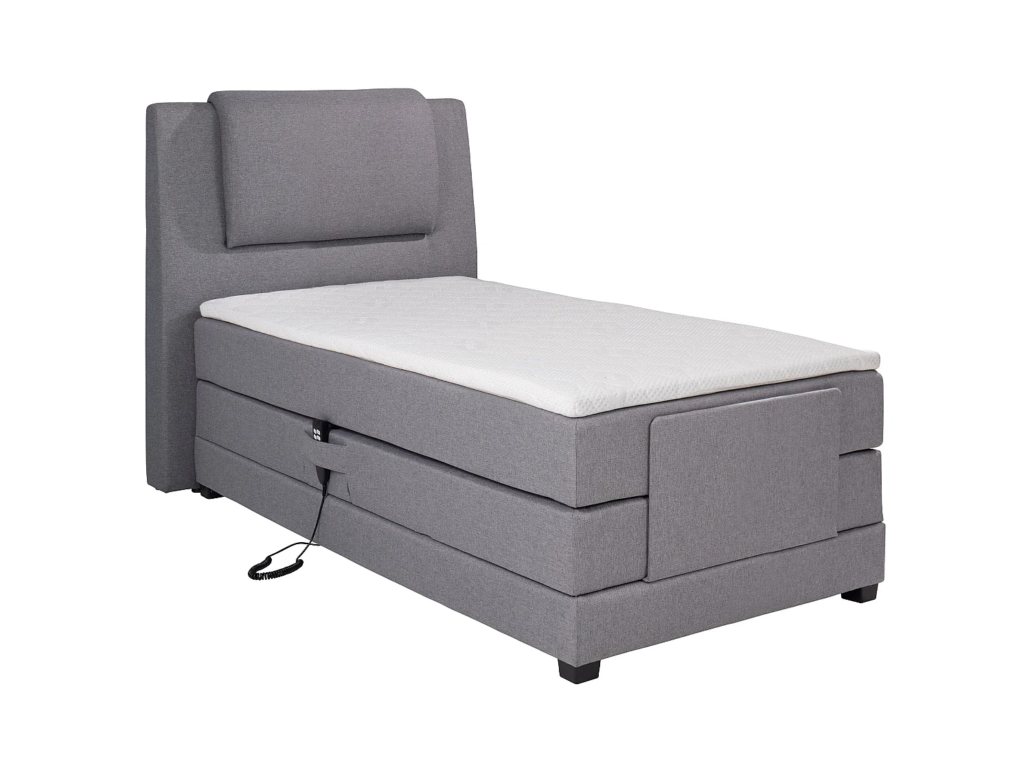 Boxspringbett mit Bettkopfteil + elektrischem Untergestell mit Relaxfunktion + Matratze + Topper - 100 x 200 cm - Stoff - Hellgrau - CASTEL II von PALACIO