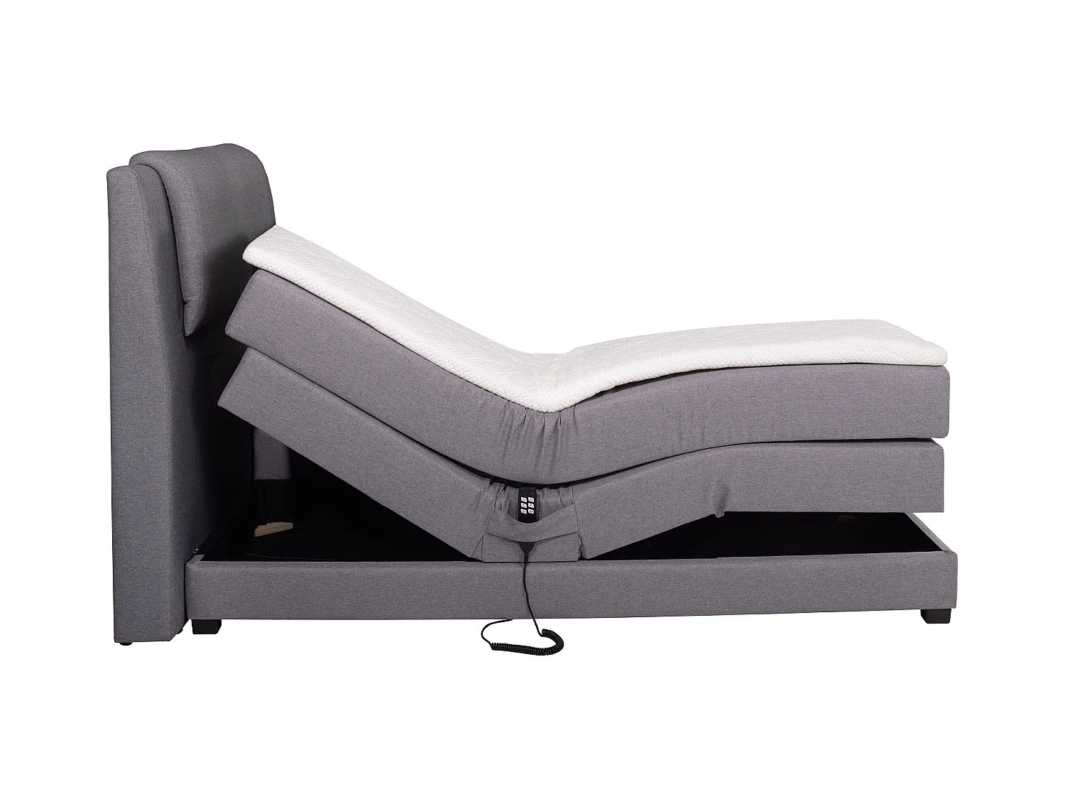 Boxspringbett mit Bettkopfteil + elektrischem Untergestell mit Relaxfunktion + Matratze + Topper - 100 x 200 cm - Stoff - Hellgrau - CASTEL II von PALACIO
