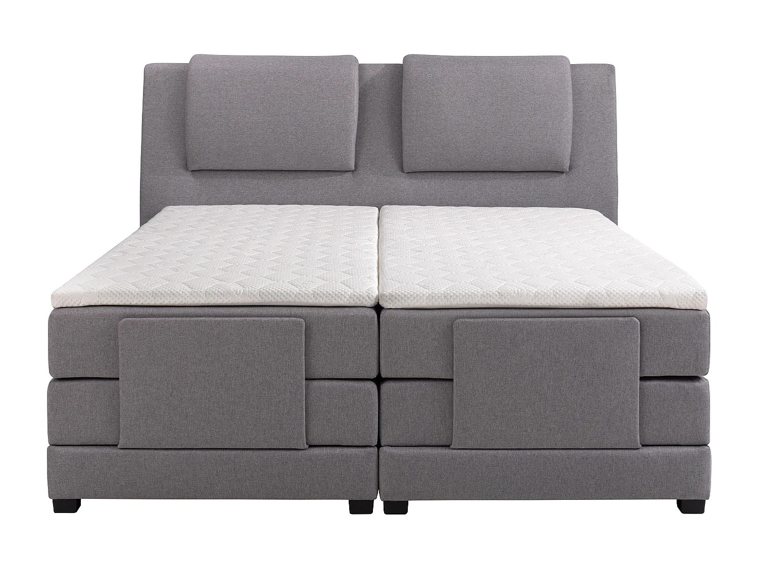 Ensemble complet boxspring tête de lit + sommiers relaxation électrique + matelas + surmatelas - 2 x 80 x 200 cm - Tissu - Gris clair - CASTEL II de PALACIO