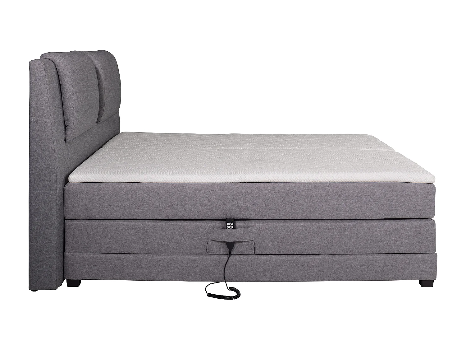 Ensemble complet boxspring tête de lit + sommiers relaxation électrique + matelas + surmatelas - 2 x 80 x 200 cm - Tissu - Gris clair - CASTEL II de PALACIO